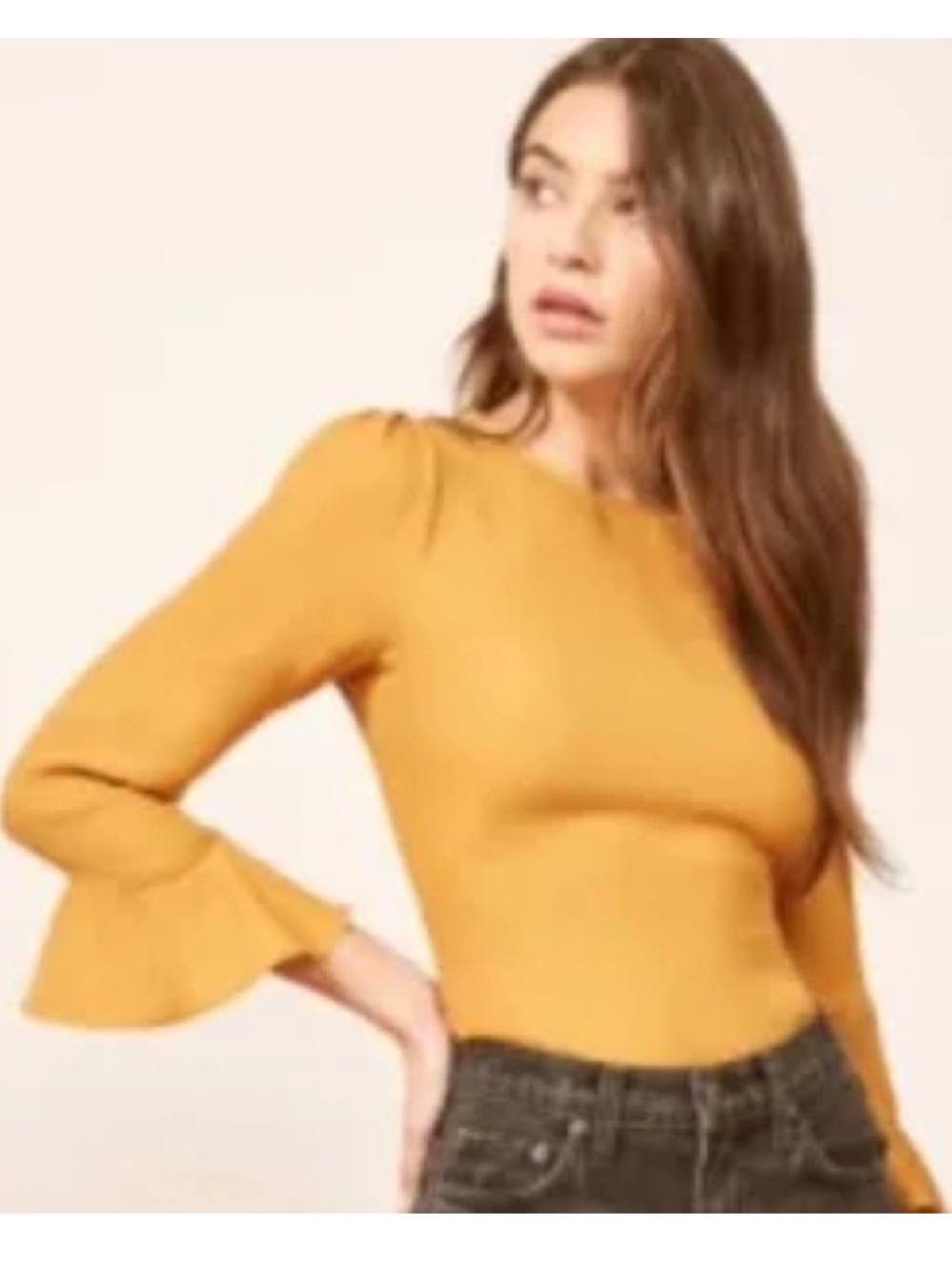 Reformation Romantic Mustard Yellow Bell Sleeve Top XS